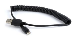 Gembird USB Sync and Charging spiral cable for iPhone 1, 5m Black